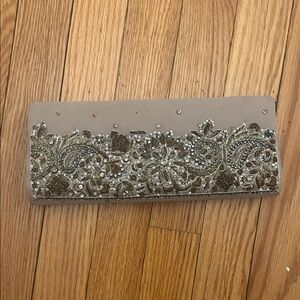 Elegant Beaded Clutch in Tan and Gold
